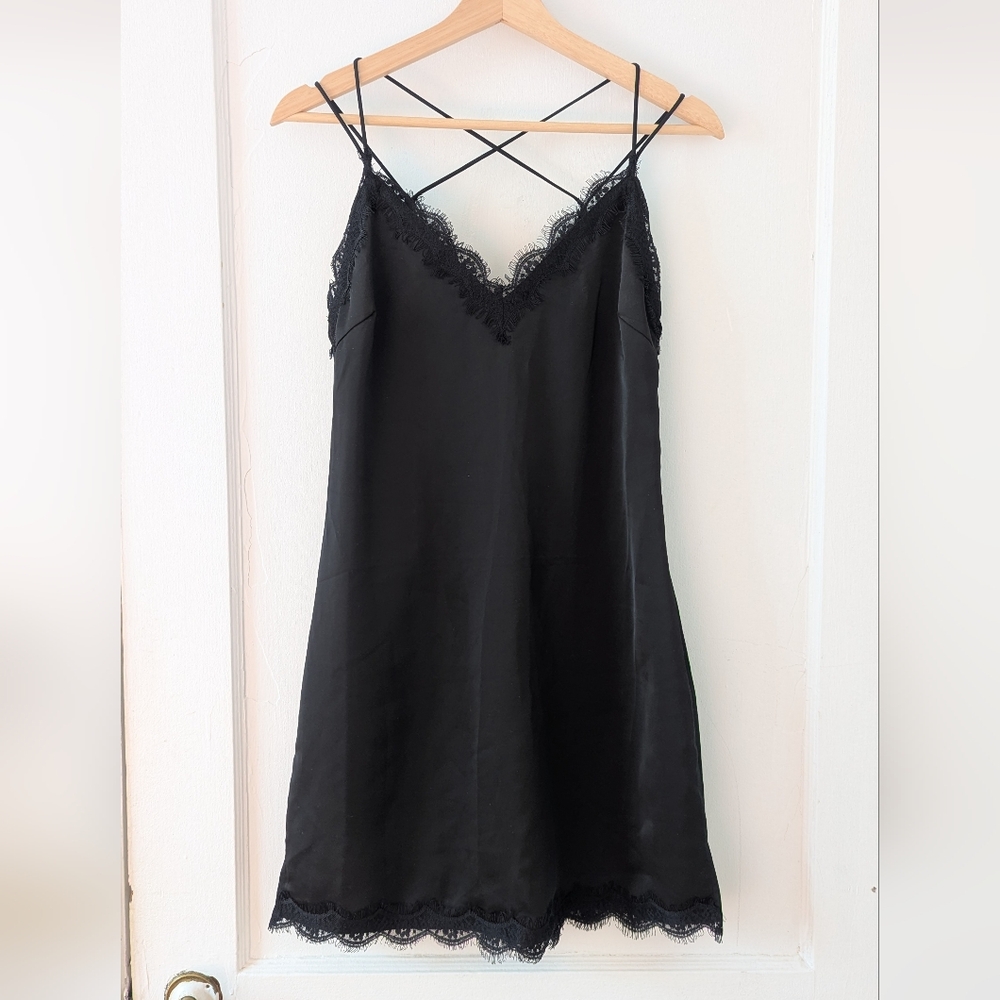 Sugarlips Black Lace-Trim Slip Dress